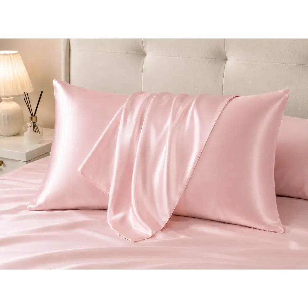 NEW Queen Size Satin Pillowcases Set of 2 Pink Silky Soft
